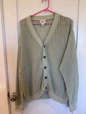 BDG Open-Knit Button Cardigan in Sage
